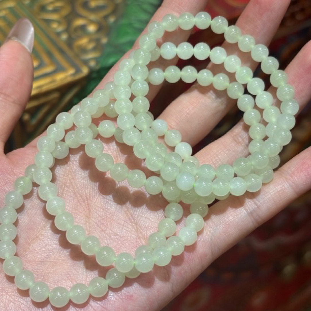 081839wm 和田玉青海料晴水高冰手串 6mm 多样性发其一