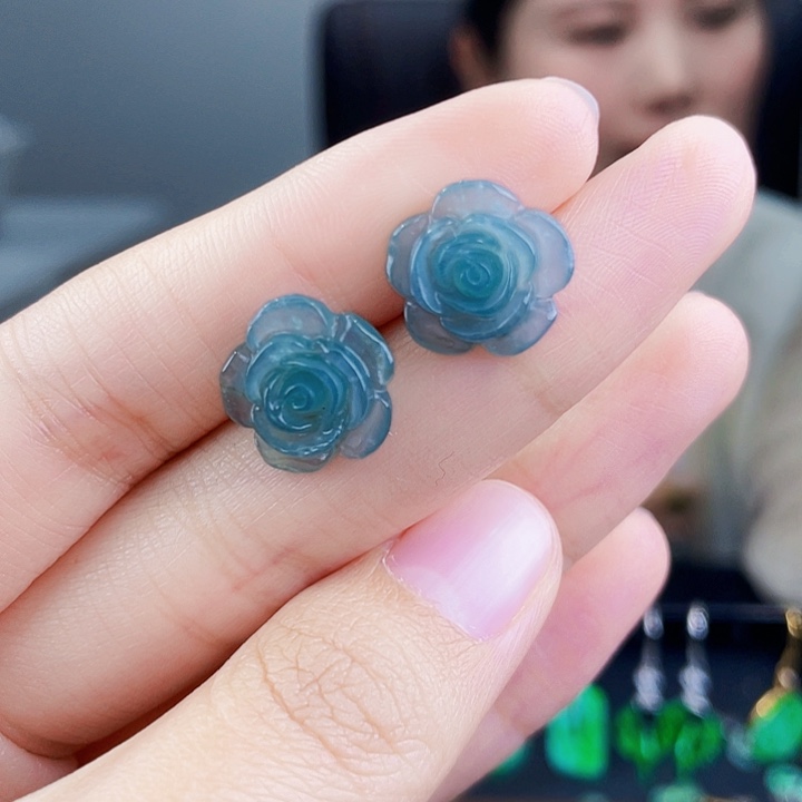 翡翠银S925镶嵌耳饰饰品