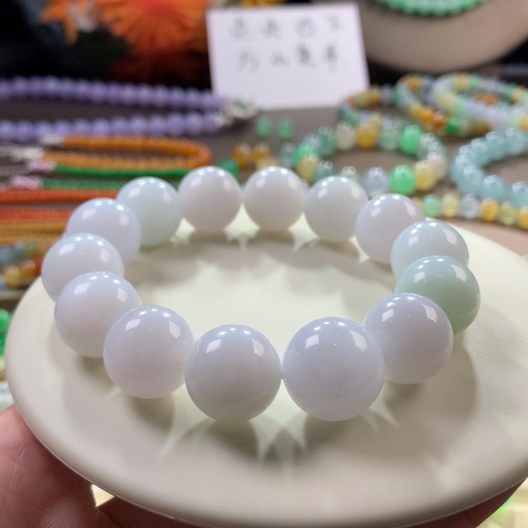 翡翠手链未镶嵌翡翠大龙珠冰阳底卡15+