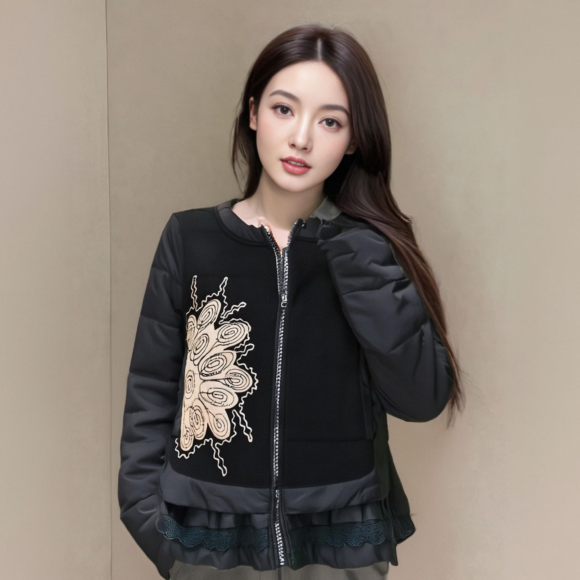 E5WBH078#新中式圆领防风棉服女冬季新款小个子气质短款保暖外套