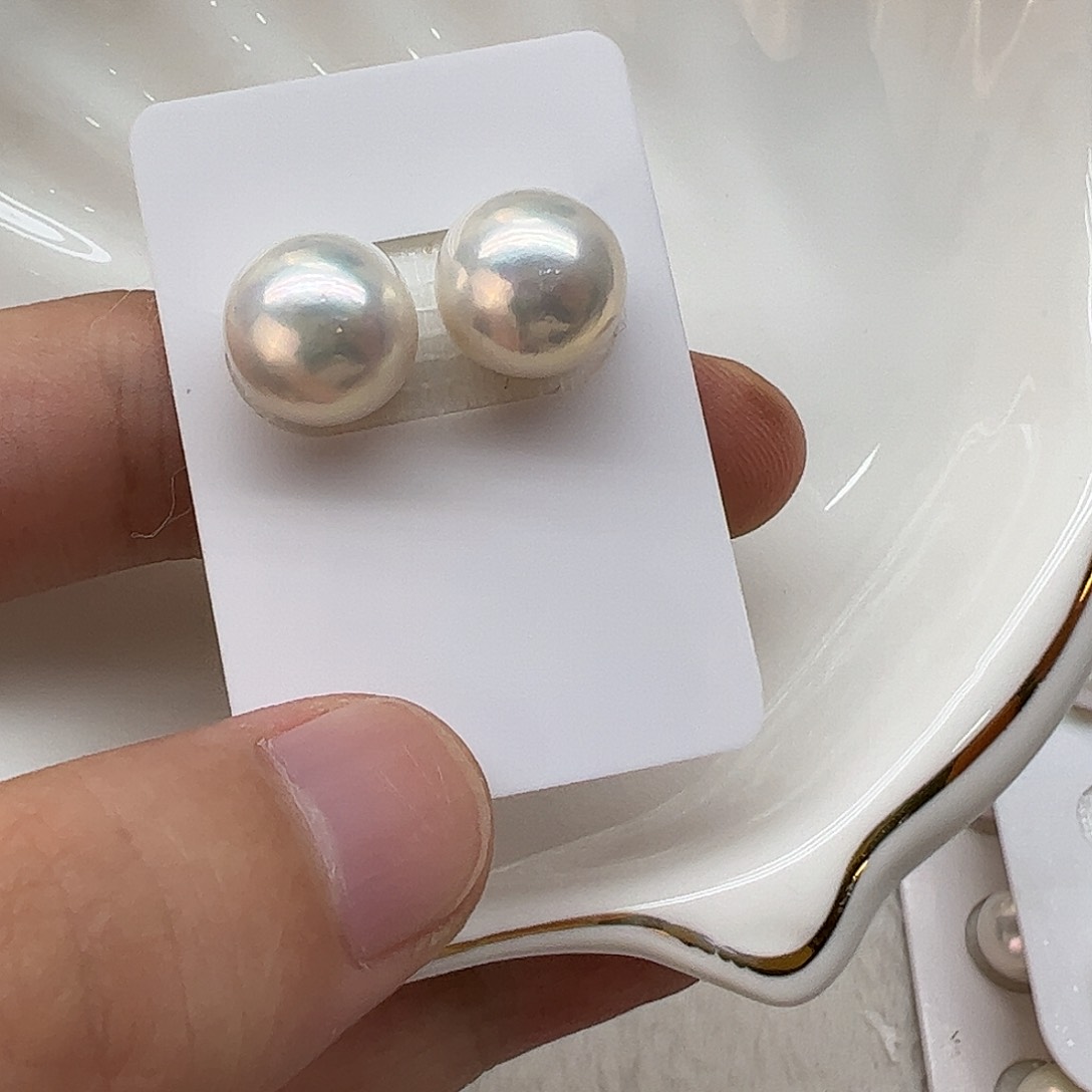 银S925镶嵌淡水珍珠耳饰12-13 350一对