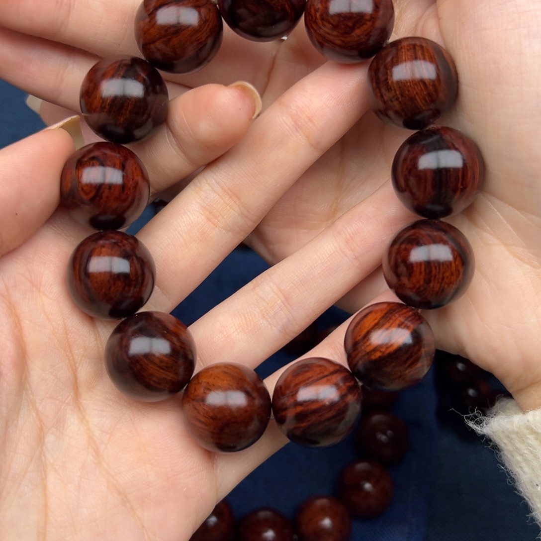 花梨木类手串/手链红降18圆珠满油单圈（瑕疵）