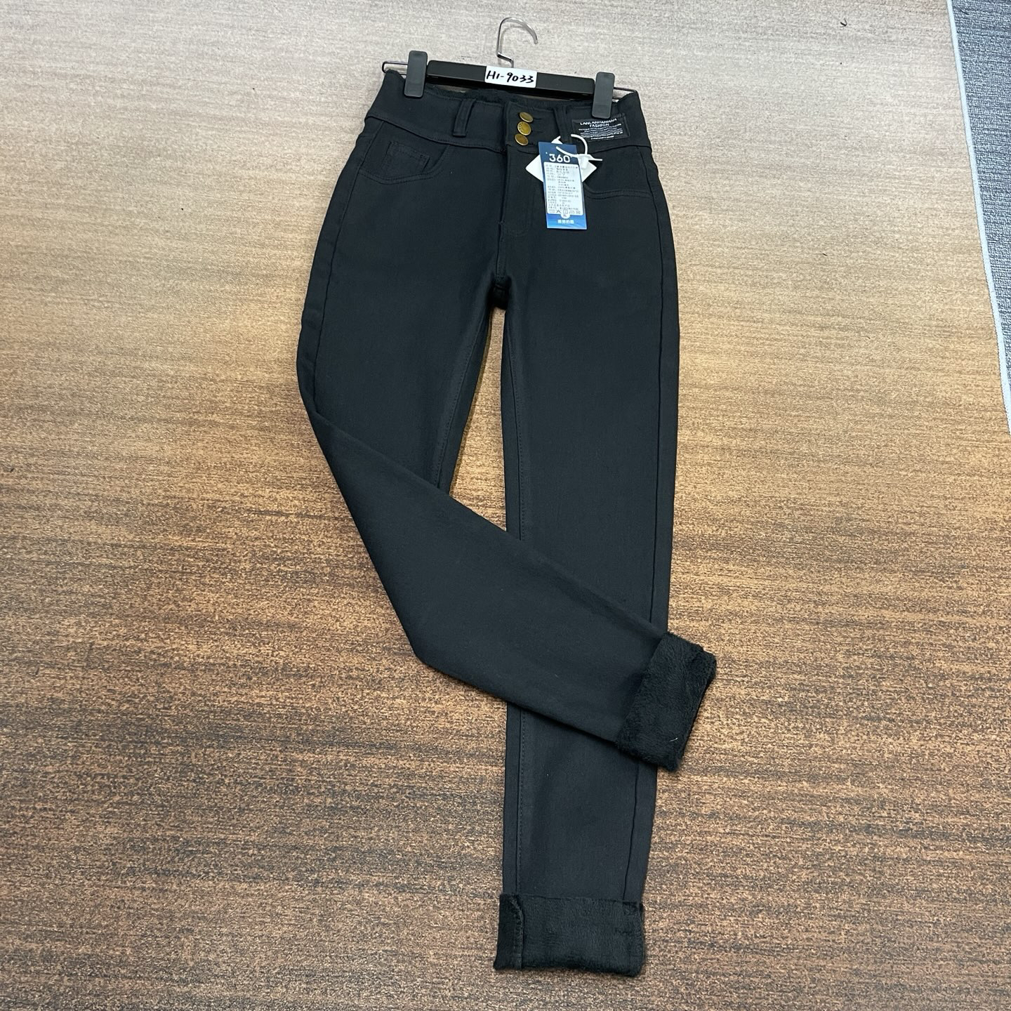 #H1-9033 加绒-厚绒 黑色3扣高腰小脚裤 有弹（不换退）女