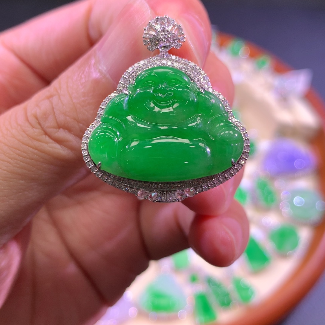 翡翠18K金镶嵌吊坠(不含链)