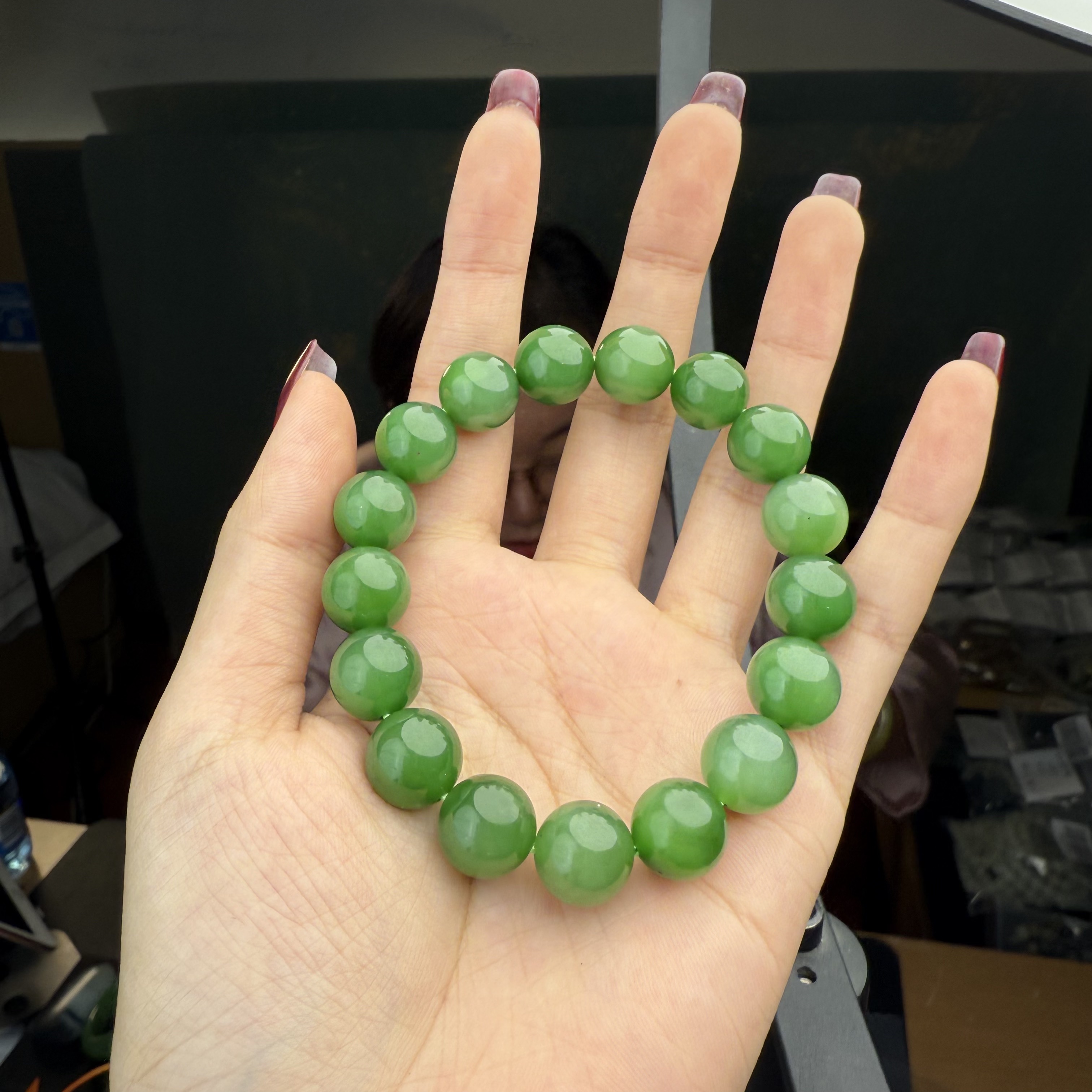 【德巧家】和田玉碧玉精品12mm温婉款单圈手串