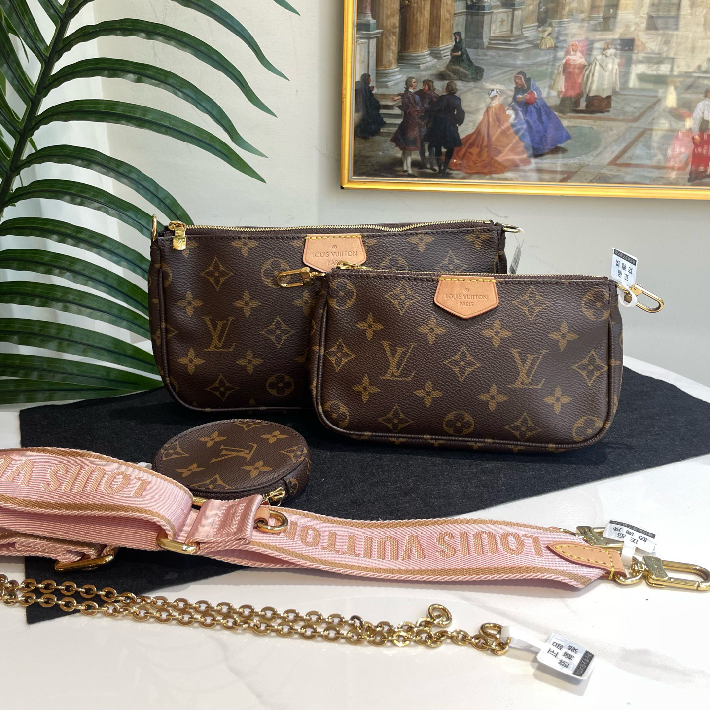 95新 LouisVuitton/路易威登 多宝二奢/55633/五合一 粉肩带 20年