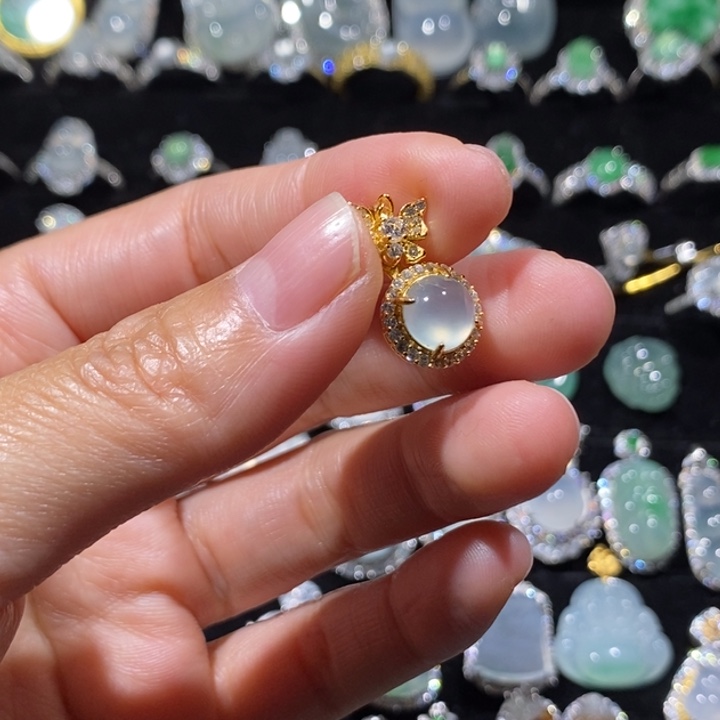 翡翠银S925镶嵌戒指吊坠