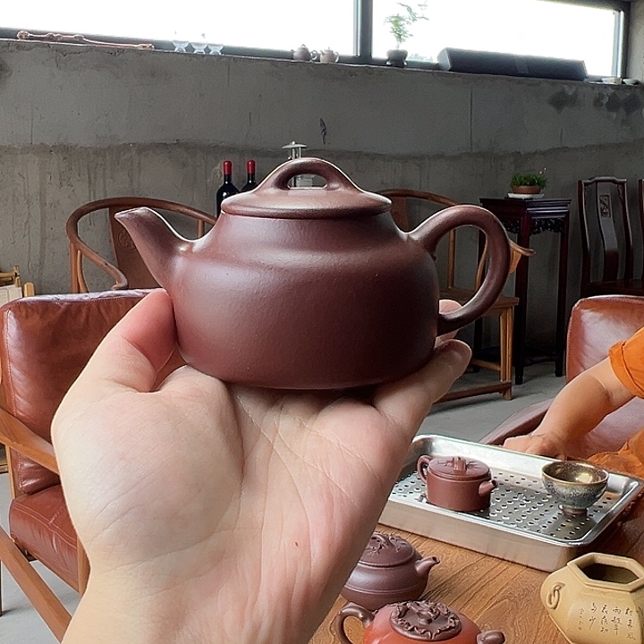 紫砂茶壶150cc老紫泥小锦韵