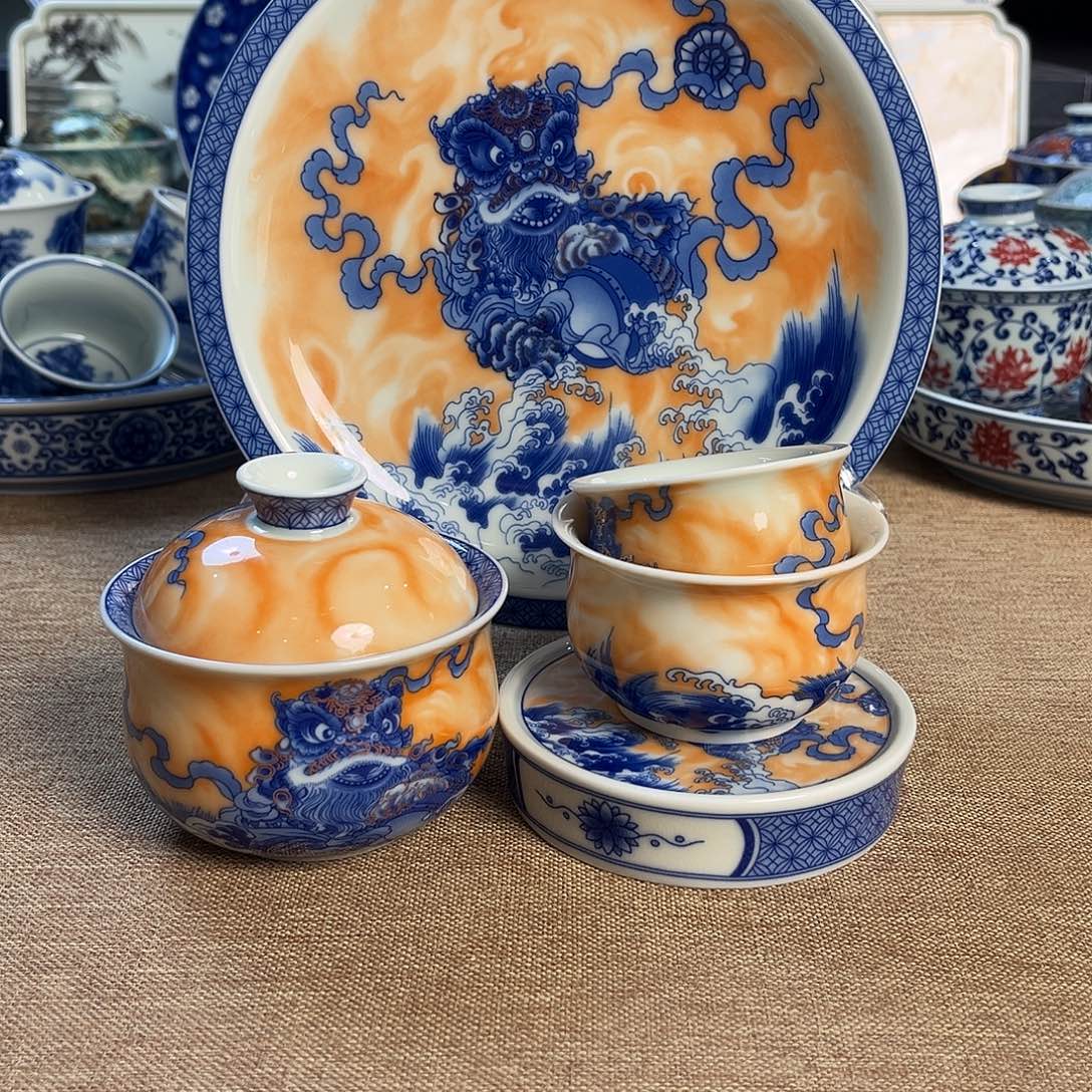 诚***径高温釉下彩啊茶具套组