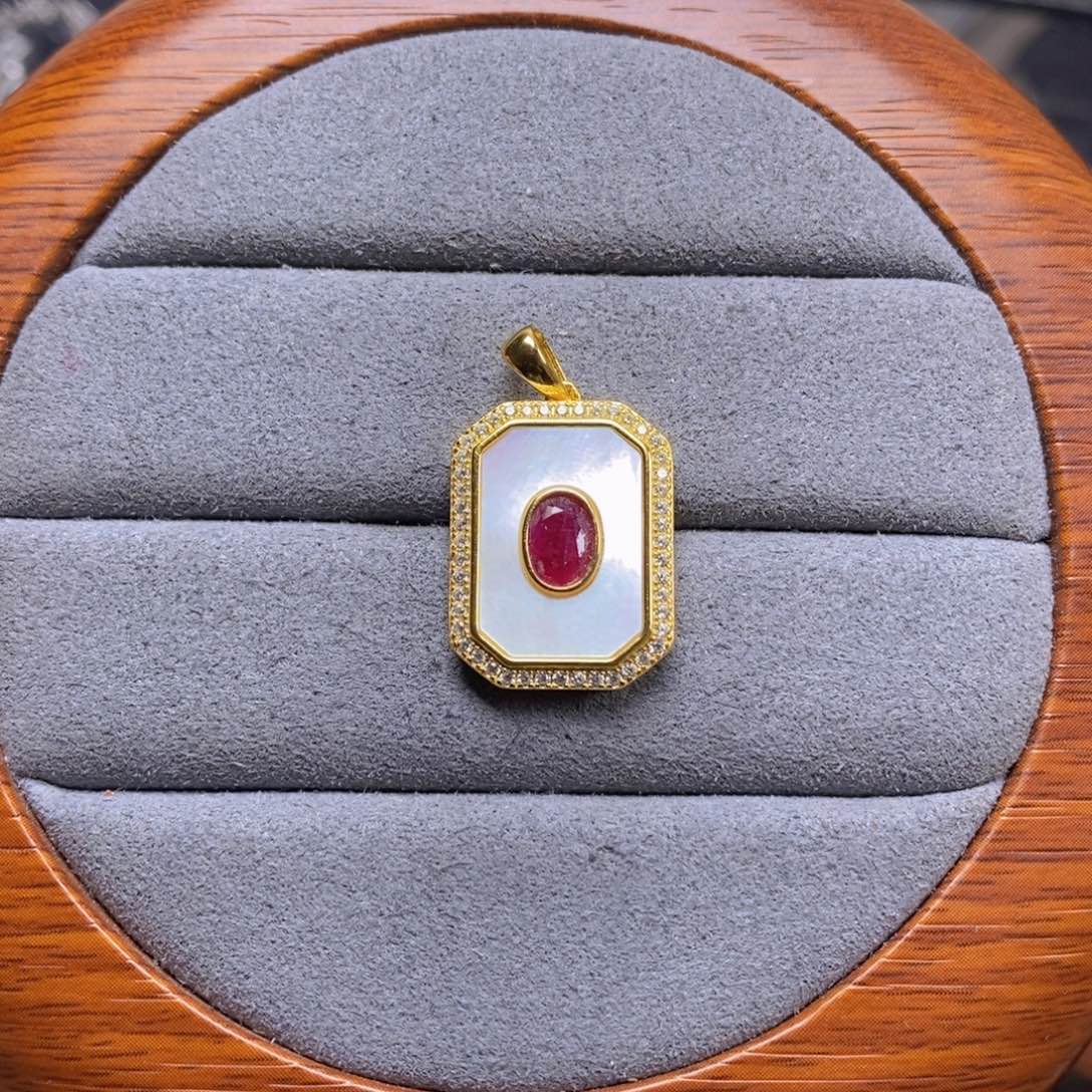 红宝石吊坠(不含链)银S925镶嵌
