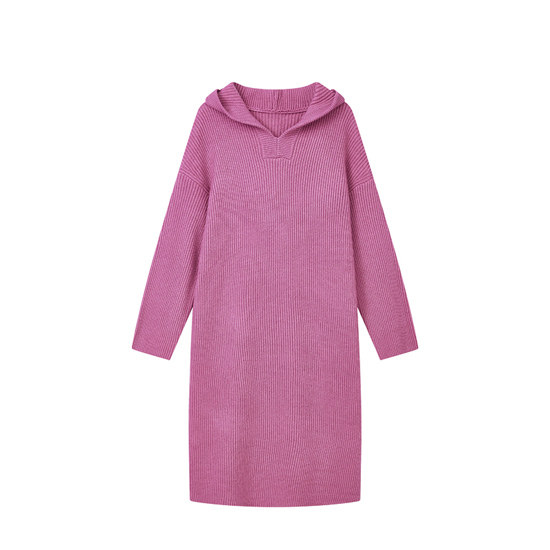【达人专属】简约软糯针织裙慵懒风宽松休闲连帽裙子D09CLN9524