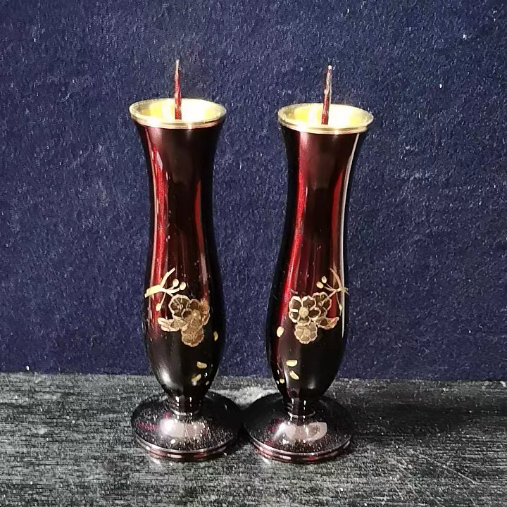 蜜胺瓷铜制烛台一对