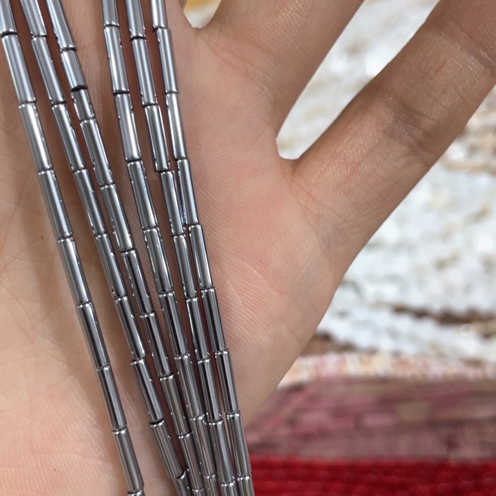 贝壳非金属一条银色黑胆石管珠2x8