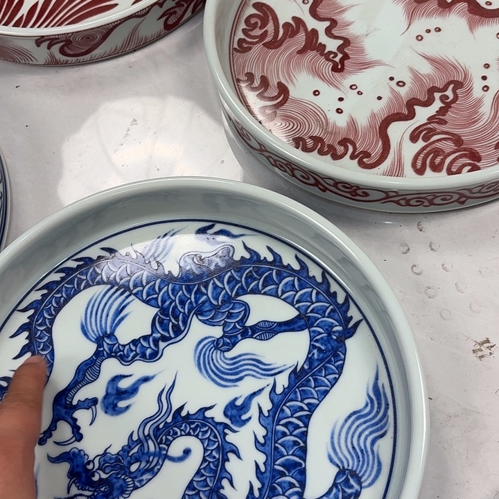 瓷片青花铠甲龙干泡台景德镇微瑕