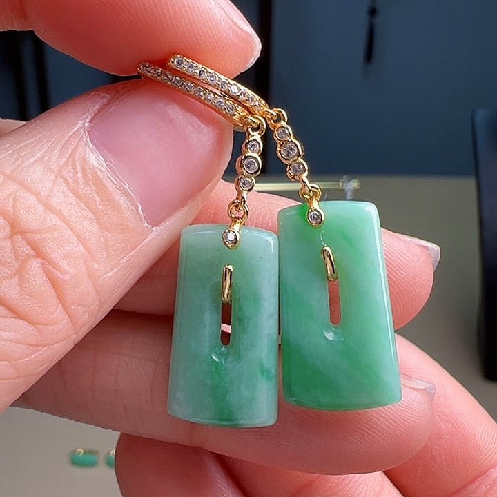 翡翠耳饰银S925镶嵌耳饰