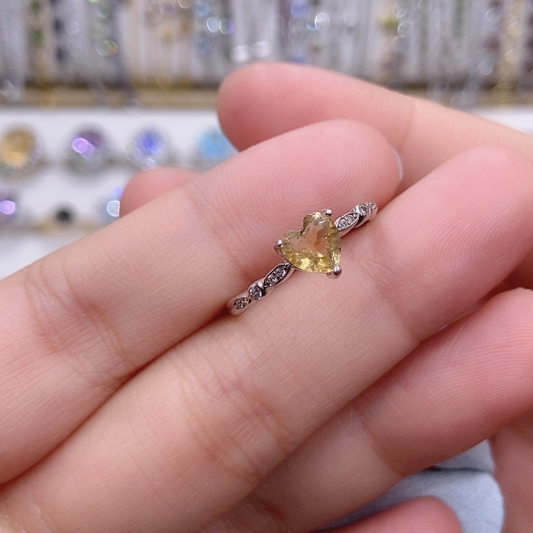 戒指黄晶银S925镶嵌