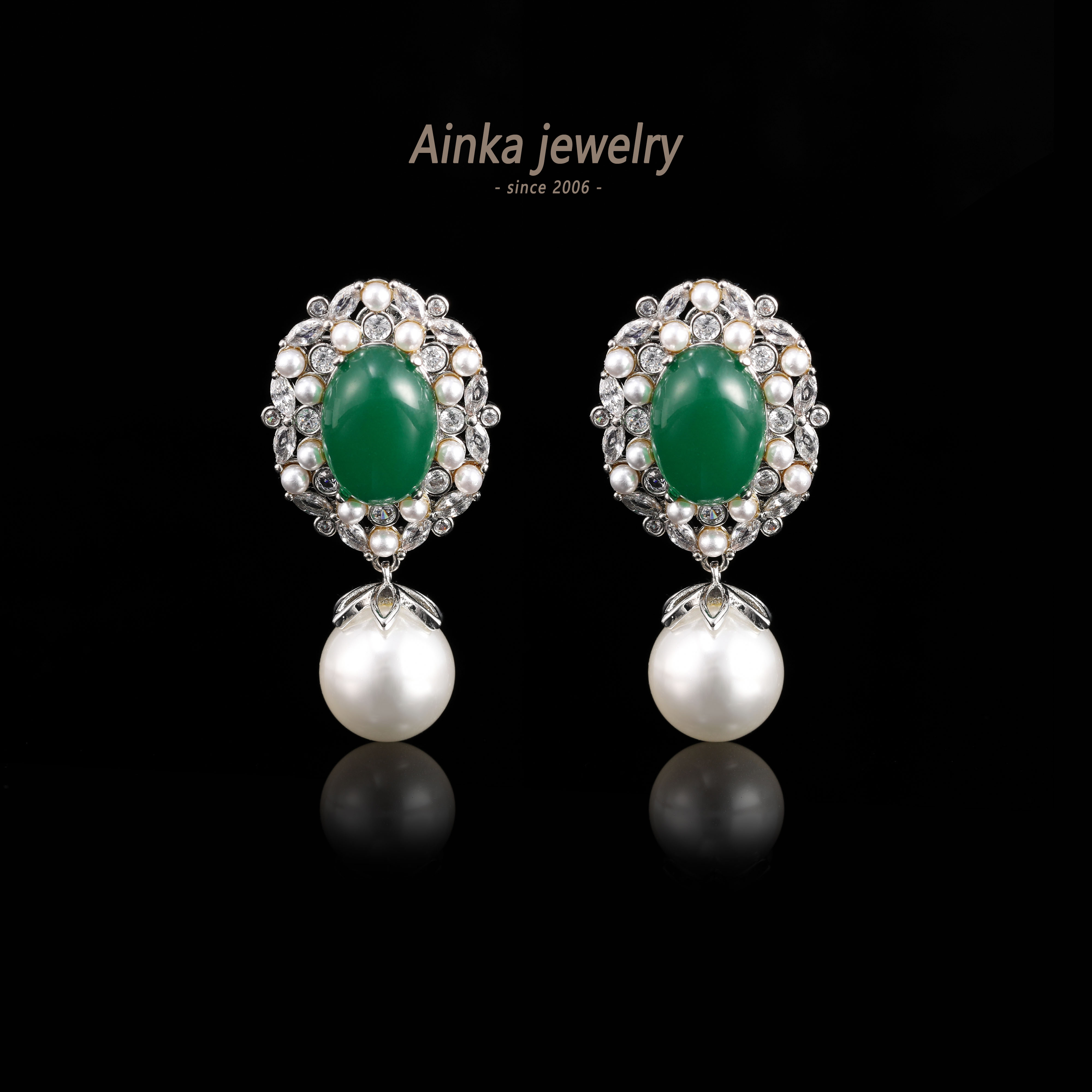 铜合金耳饰 Ainka/乂茵咔 耳饰 有翡 轻奢复古 手工镶嵌 女主气质