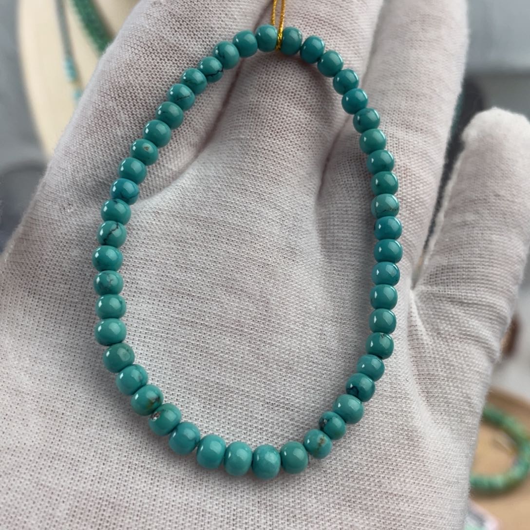 绿松石手链未镶嵌贫****道精品玉化卡4+