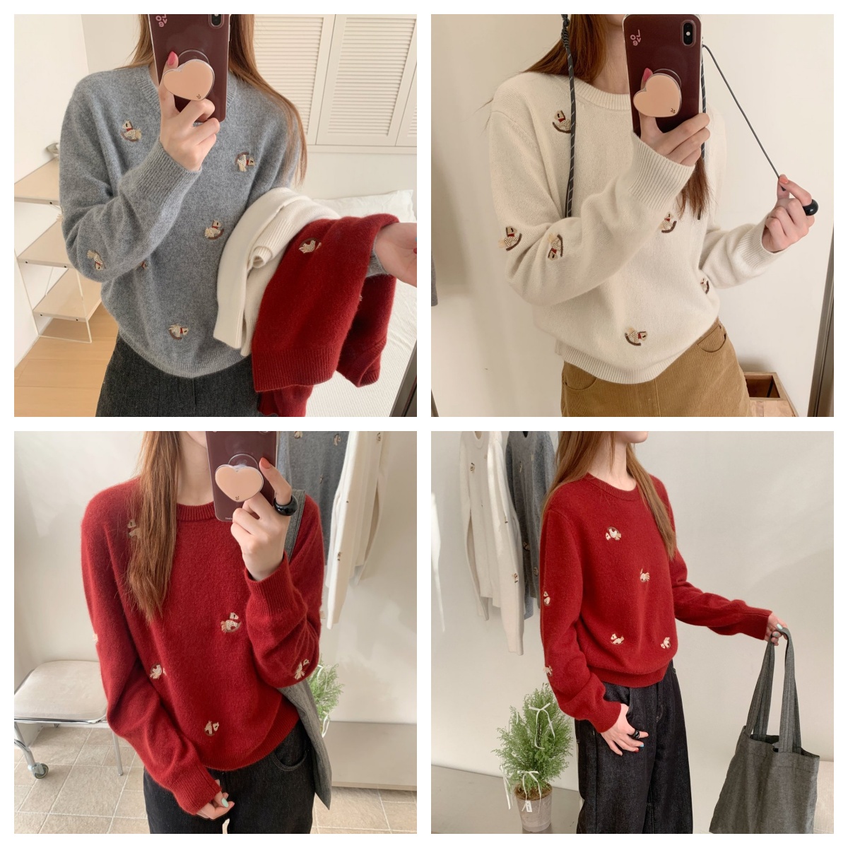 【素简.850120】2025秋冬新款獭马绒羊毛刺绣马圆领针女装针织衫