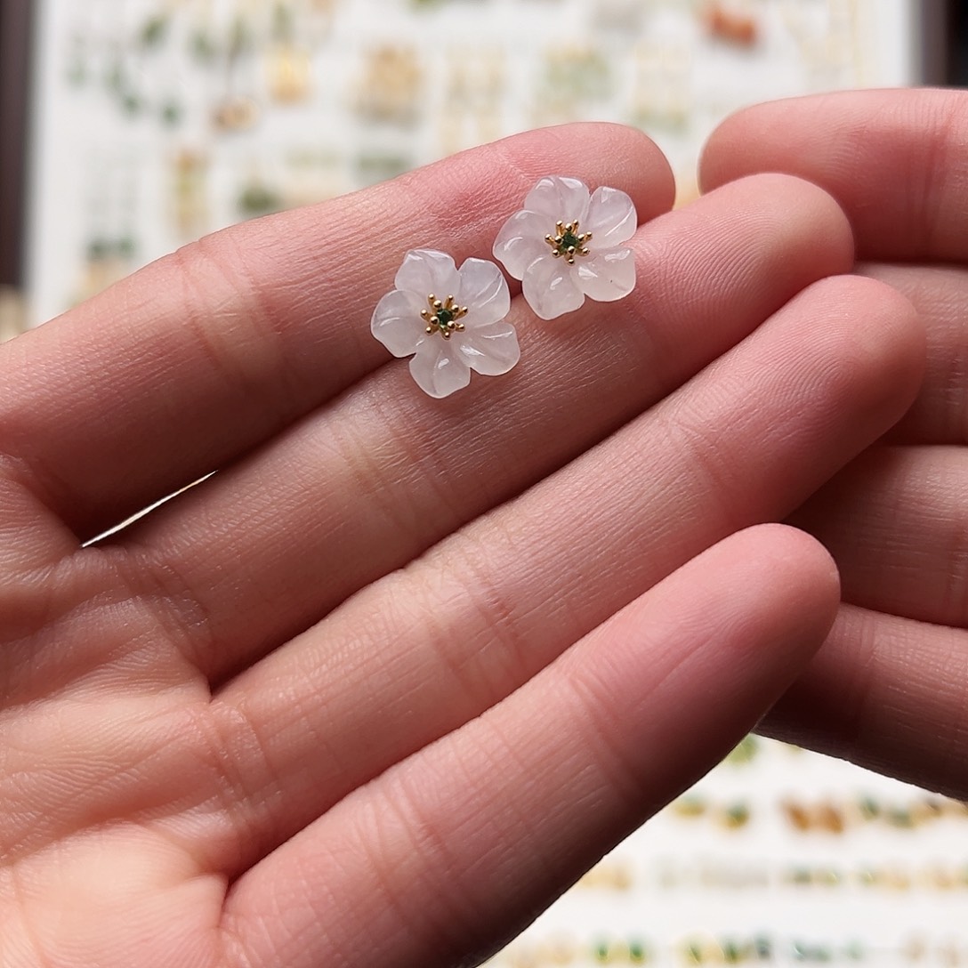 银S925镀金镶嵌和田玉耳钉