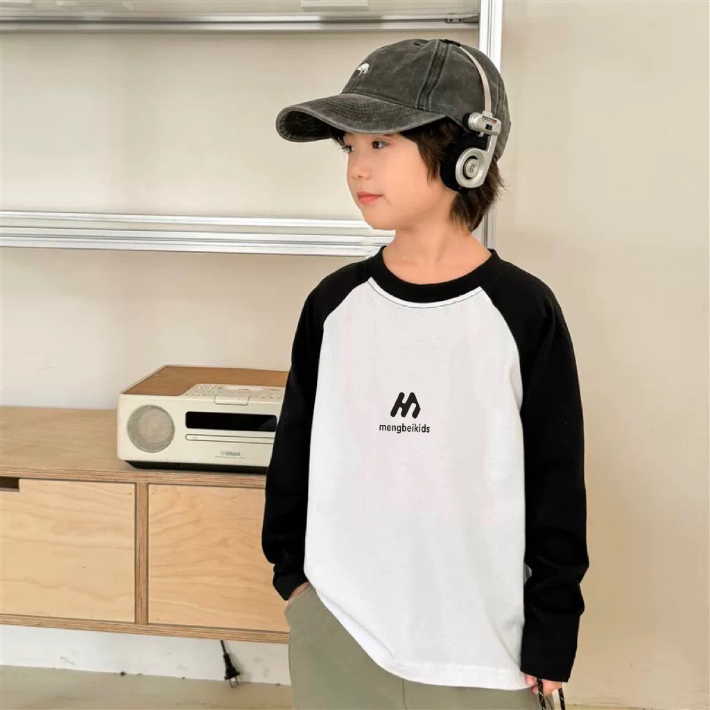 儿童2025新款打底衫插肩韩版德绒休闲上衣印花吸汗拼色中大童简约