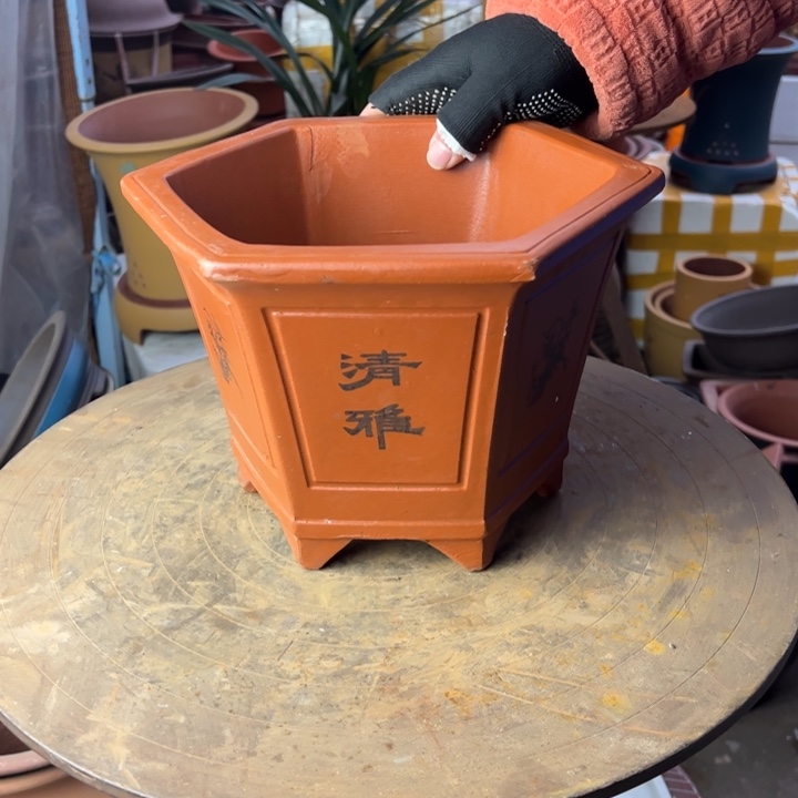 紫砂宜兴紫砂红六方清雅26