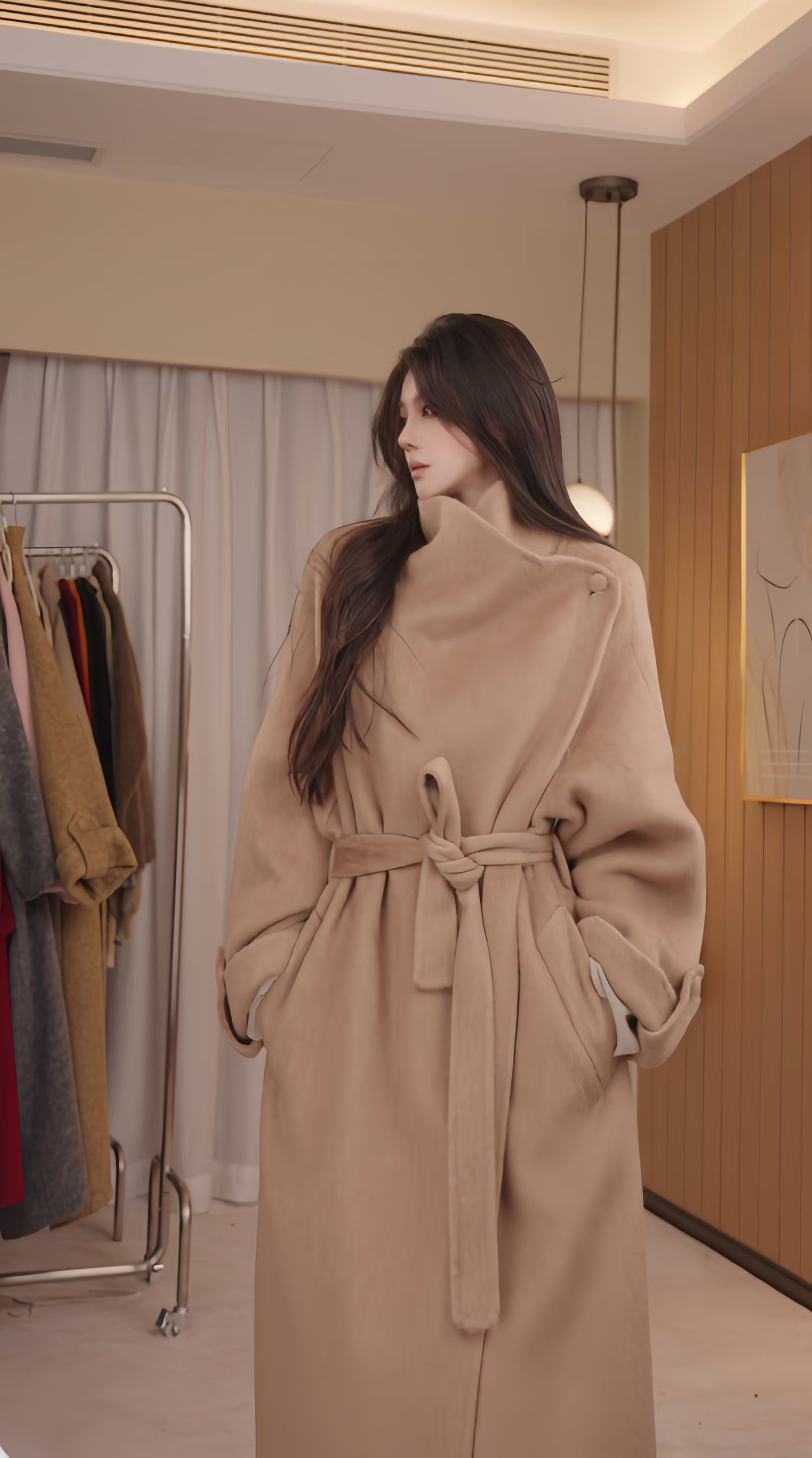 【瑶瑶专属】翻领长款法式秋冬毛呢外套休闲时尚大衣轻奢F907