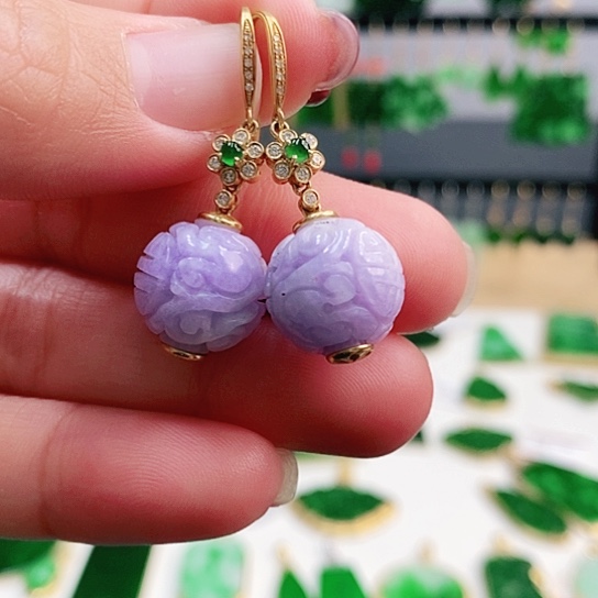 翡翠耳饰18K金镶嵌耳饰