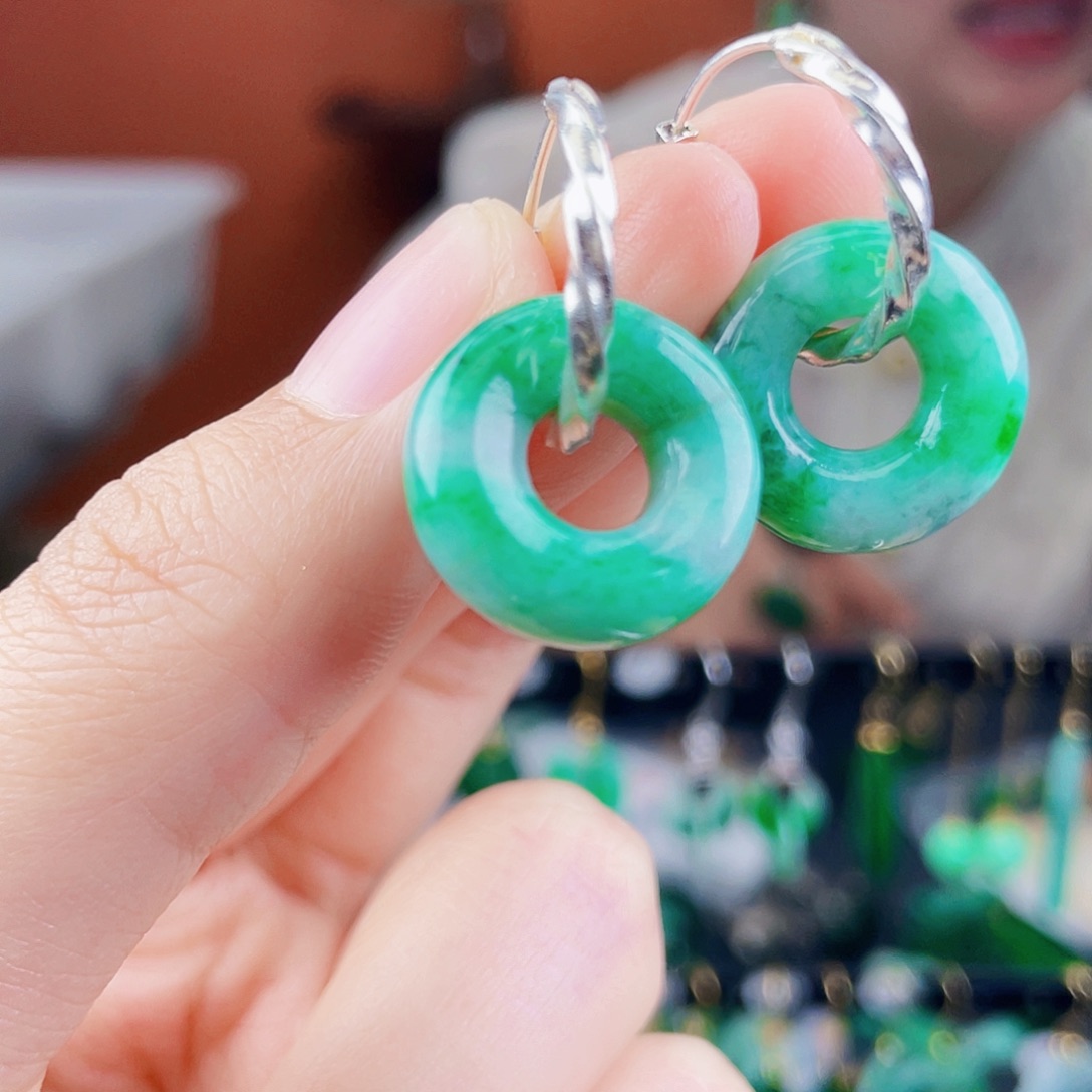 翡翠银S925镶嵌耳饰饰品