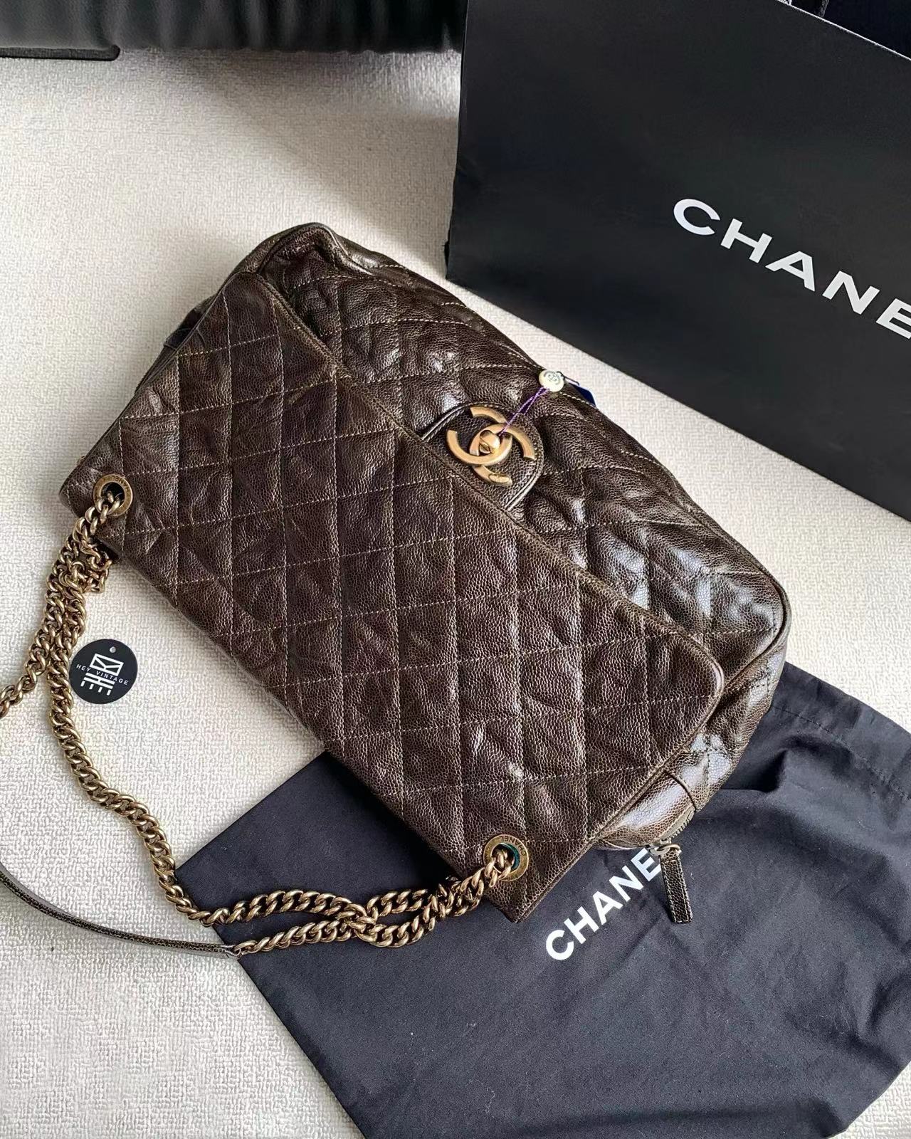 95新 Chanel/香奈儿 巧克力色爆裂机场包  金扣 37cm 16495713