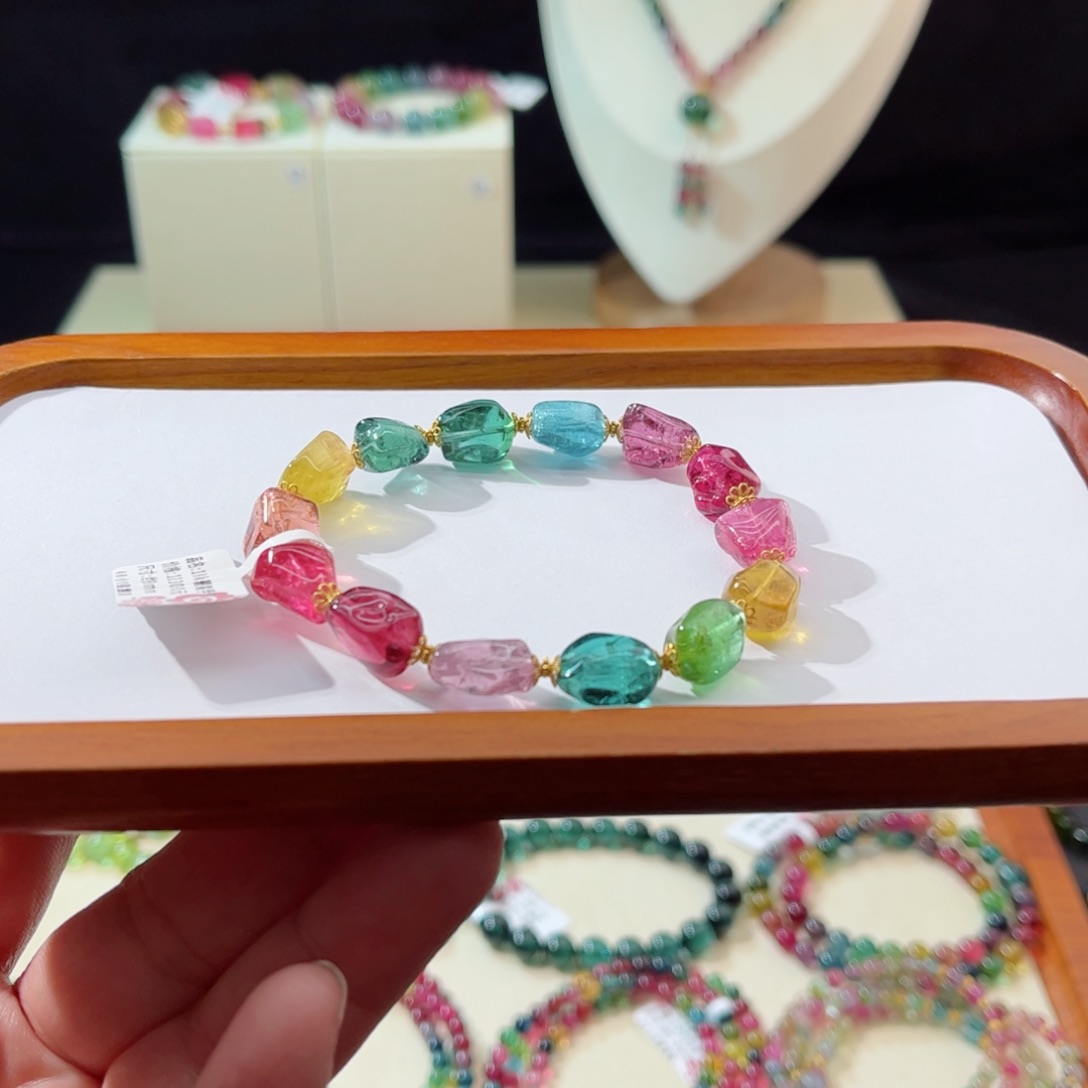 碧玺手串18K金镶嵌手串