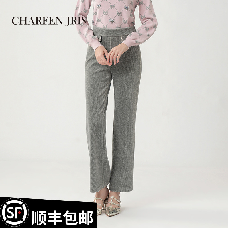 【王王精选】朝峰冬季新款休闲高腰钉珠灯芯绒直筒裤FJE5D633-6053D