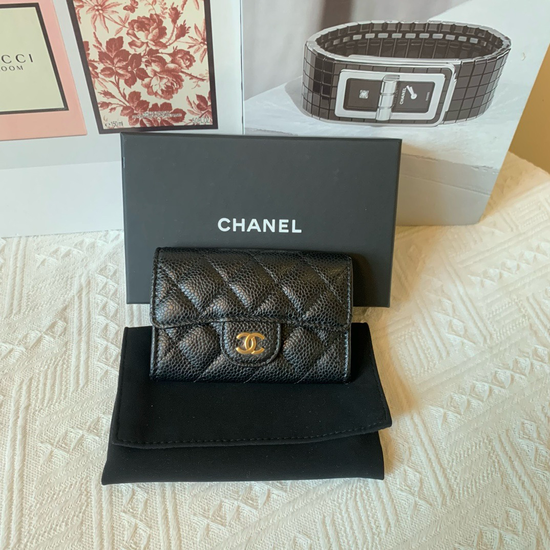 未使用 Chanel/香奈儿 黑金荔枝皮cf小卡包（25年芯片）