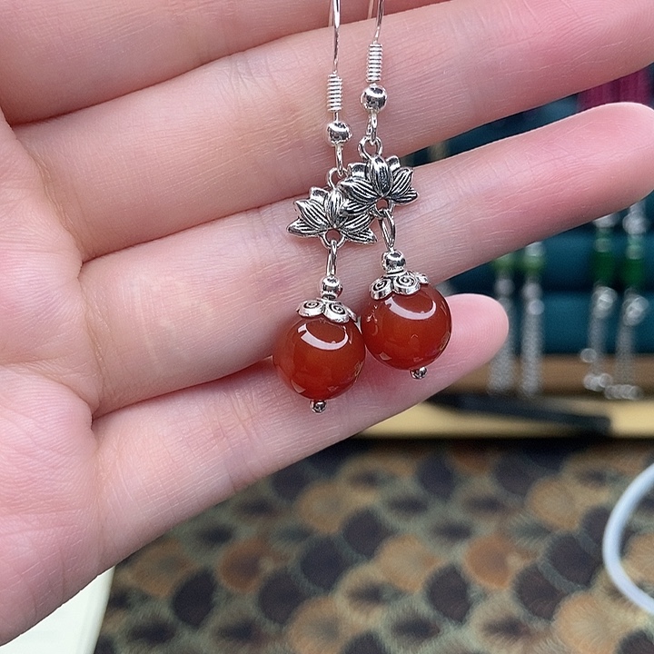 石英质玉耳钉银S925镶嵌303