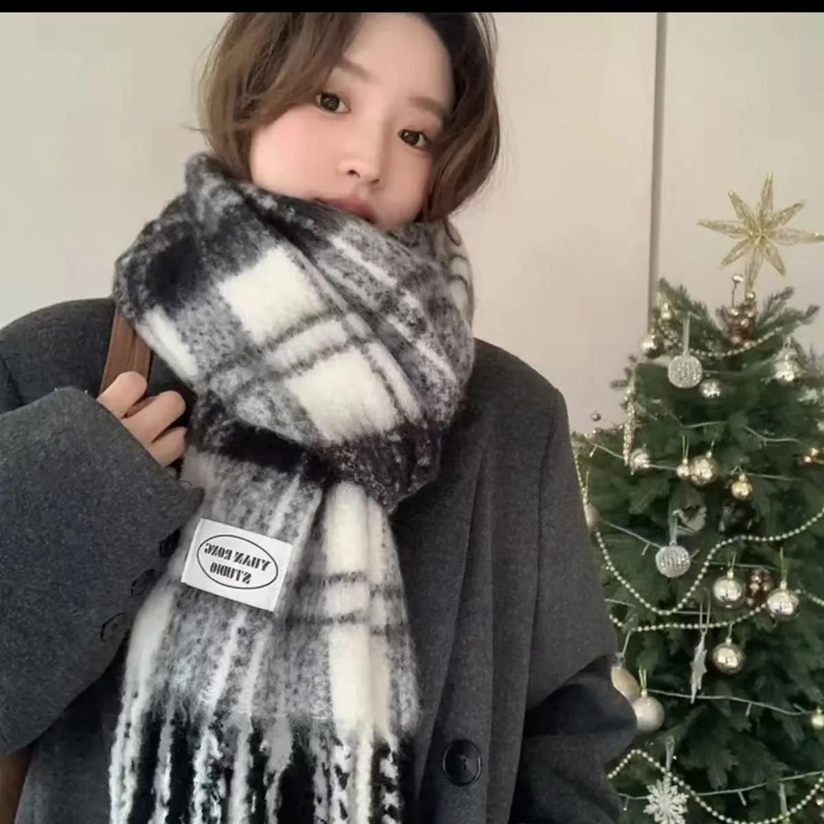 【直播151-200】时尚百搭秋冬季韩版围巾格纹保暖格子围脖披肩