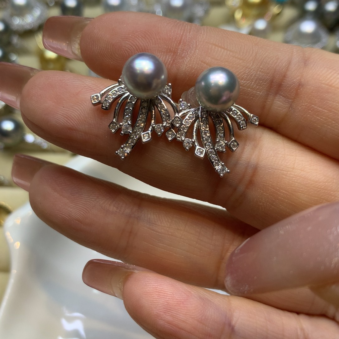 银S925镶嵌耳饰海水珍珠