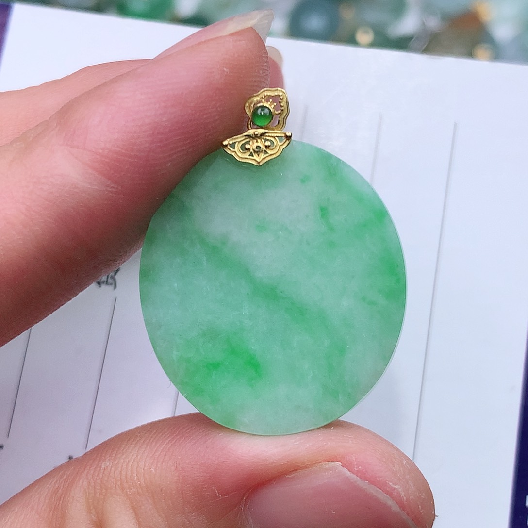 翡翠18K金镶嵌吊坠(不含链)