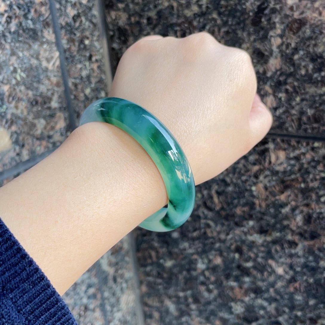 翡翠未镶嵌手镯冰飘绿花53