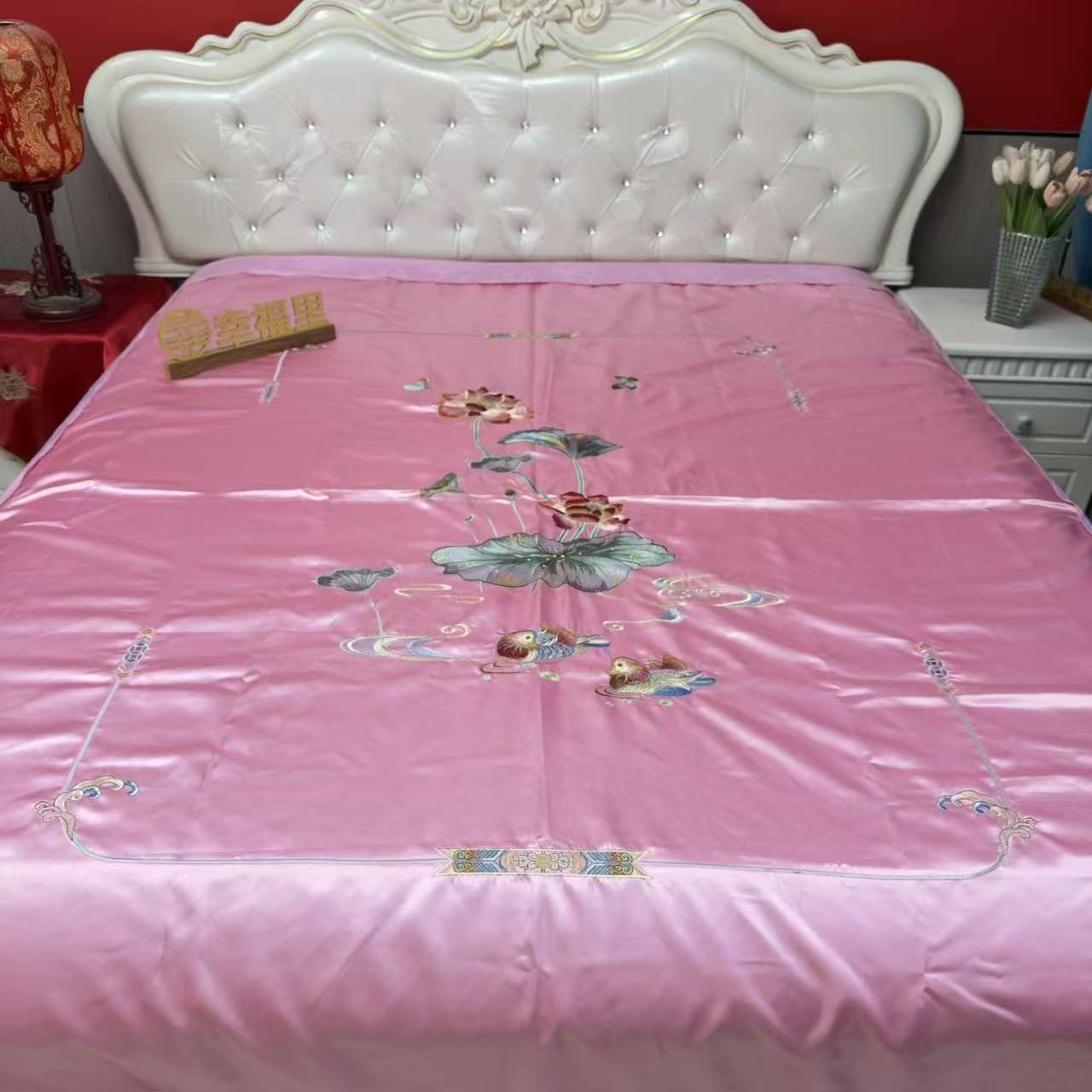 鸳鸯荷花刺绣款）（被罩 被子 四件套）