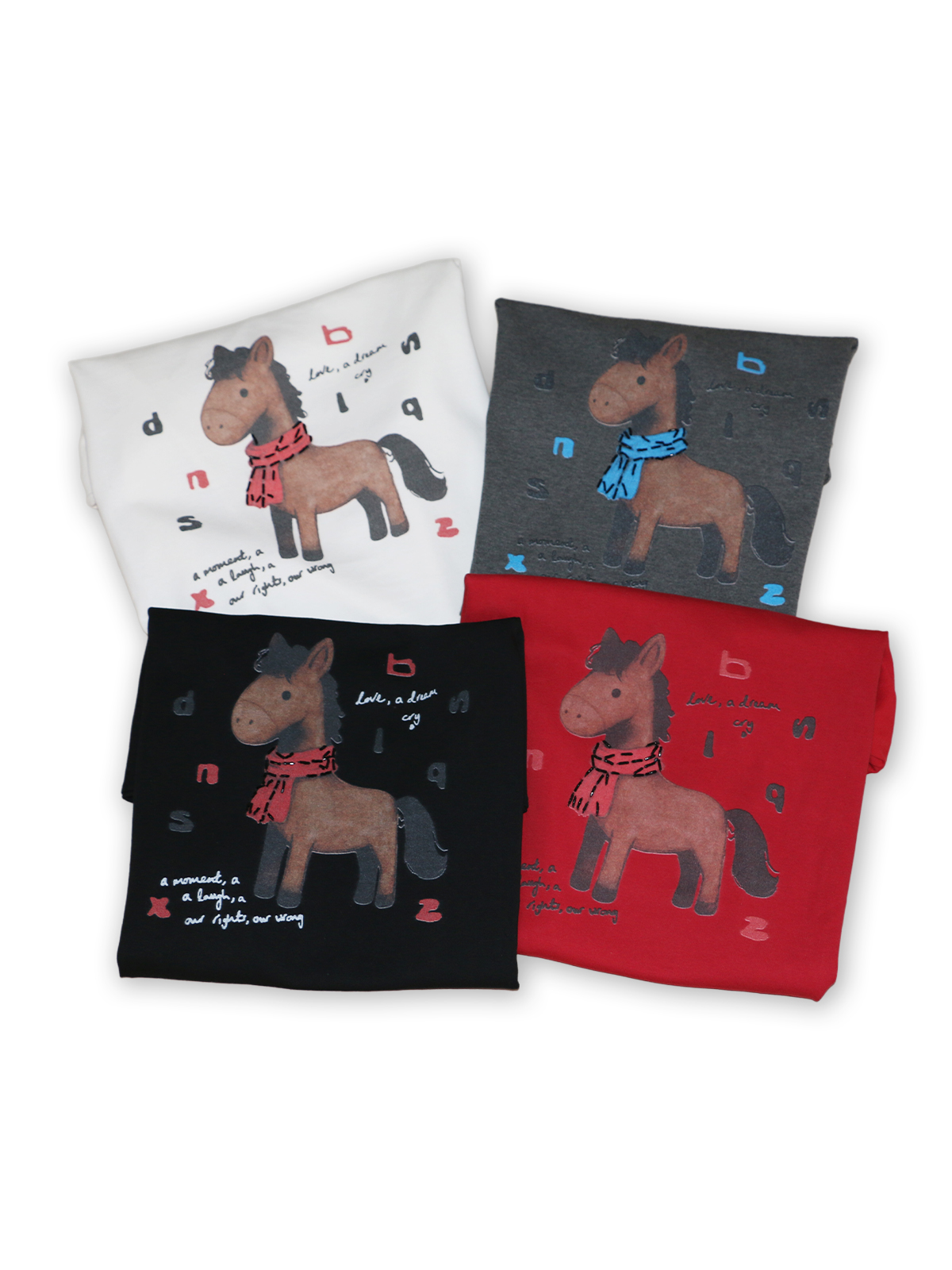 [DT]2025秋冬新款女圆领小马印花字母半袖T-恤卡通百搭