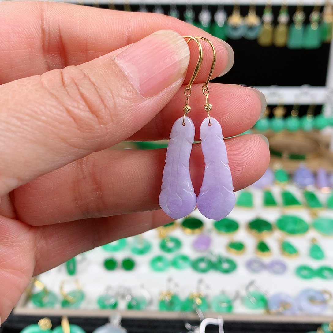 翡翠耳饰18K金镶嵌的