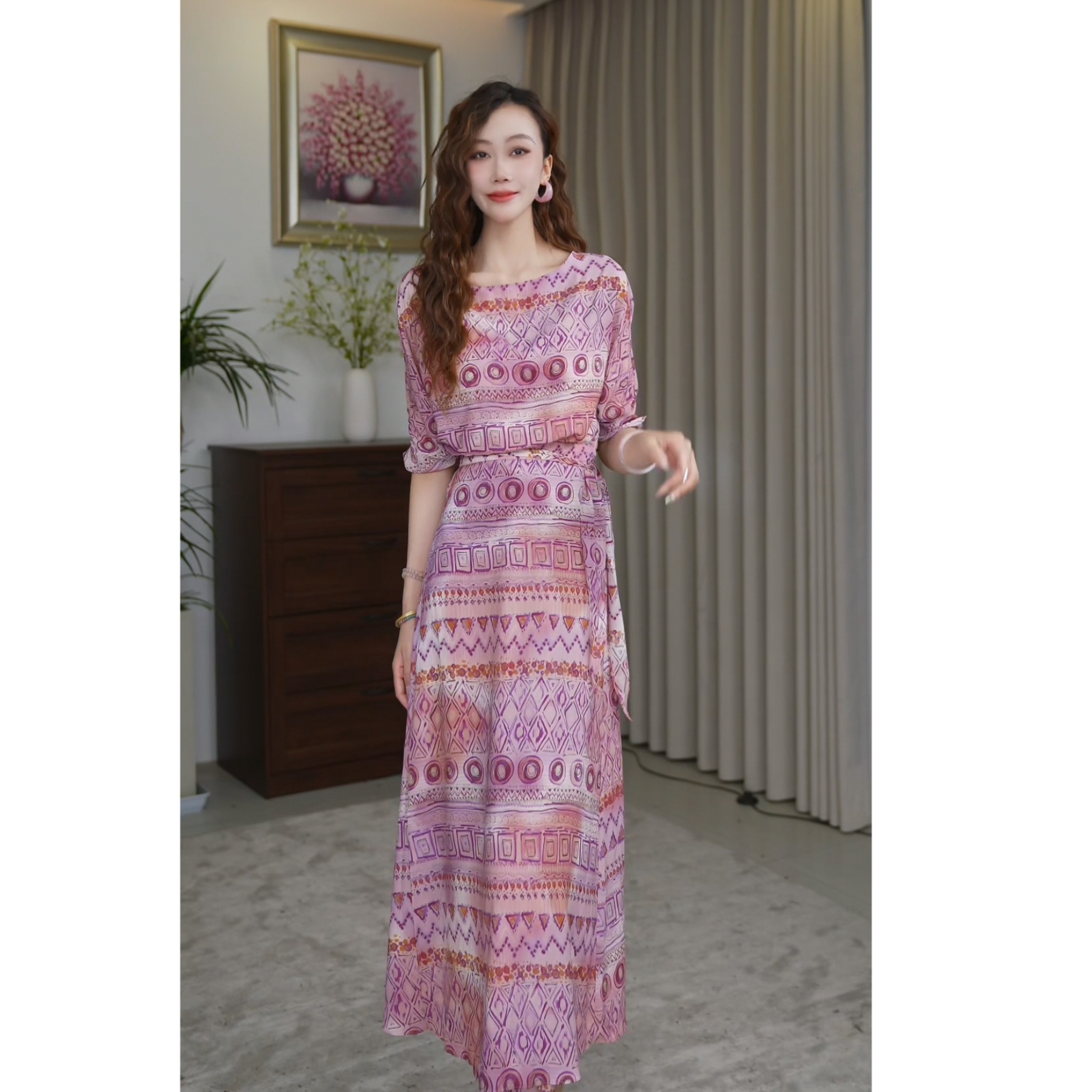 Hangsixiang.小爽【椰林密语】纯欲高腰显瘦女神连衣裙66991