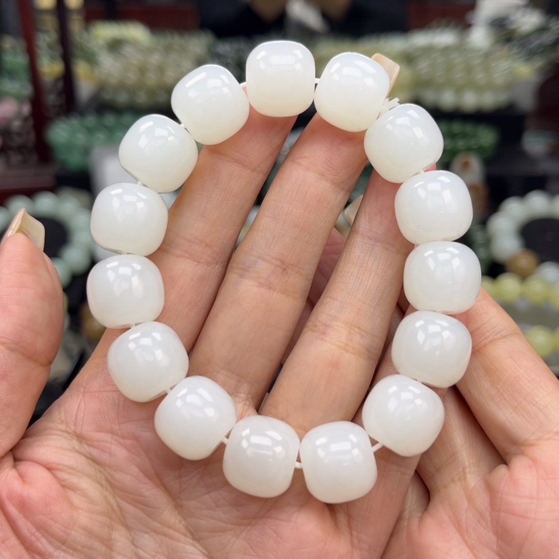 和田玉手串未镶嵌和田玉新疆天泰白玉卡15
