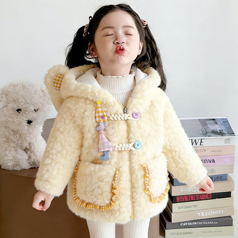 女童冬季加绒外套洋气婴儿加厚上衣保暖公主棉服女宝宝冬装毛毛衣