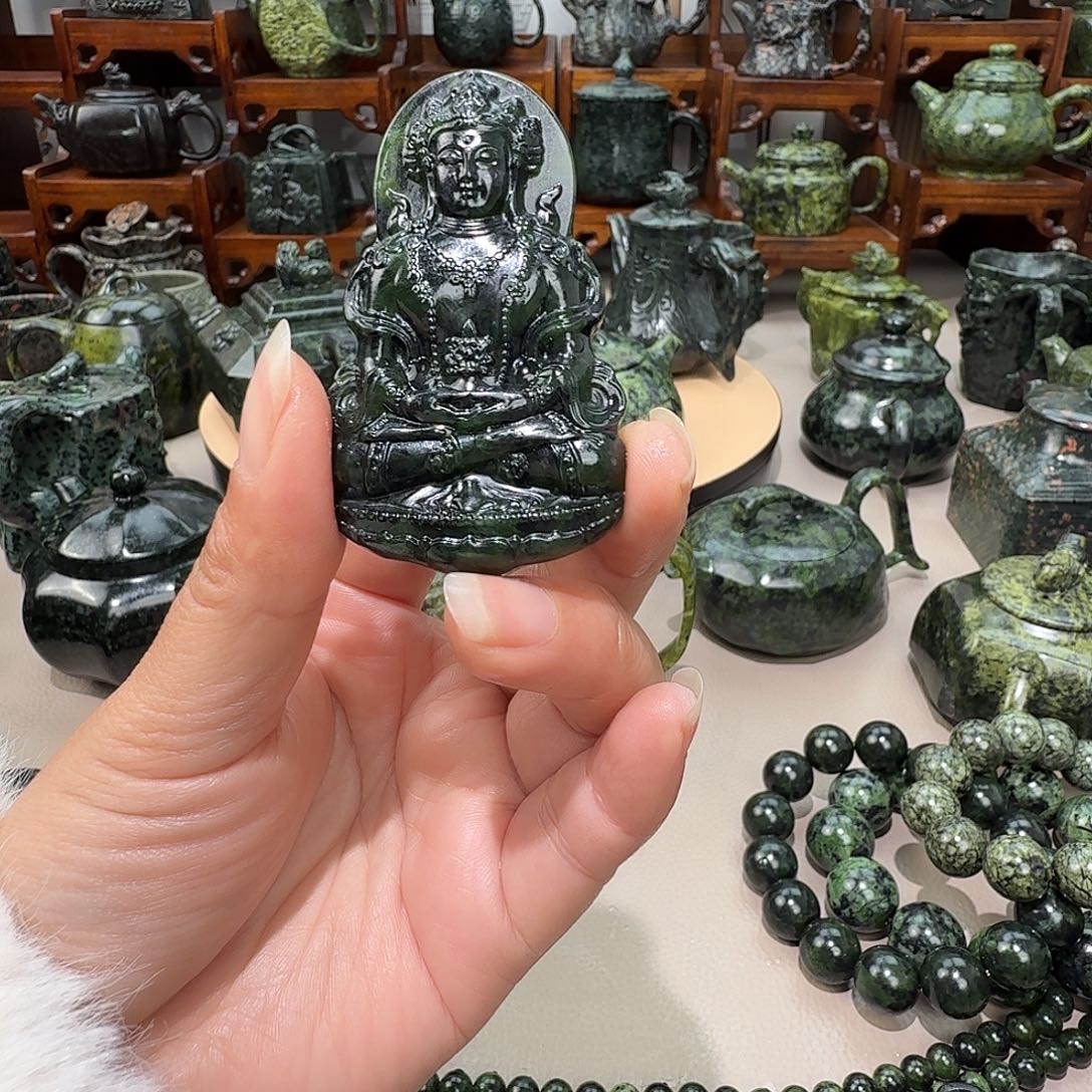 玍***冨蛇纹石玉未镶嵌藏玉药王石茶壶