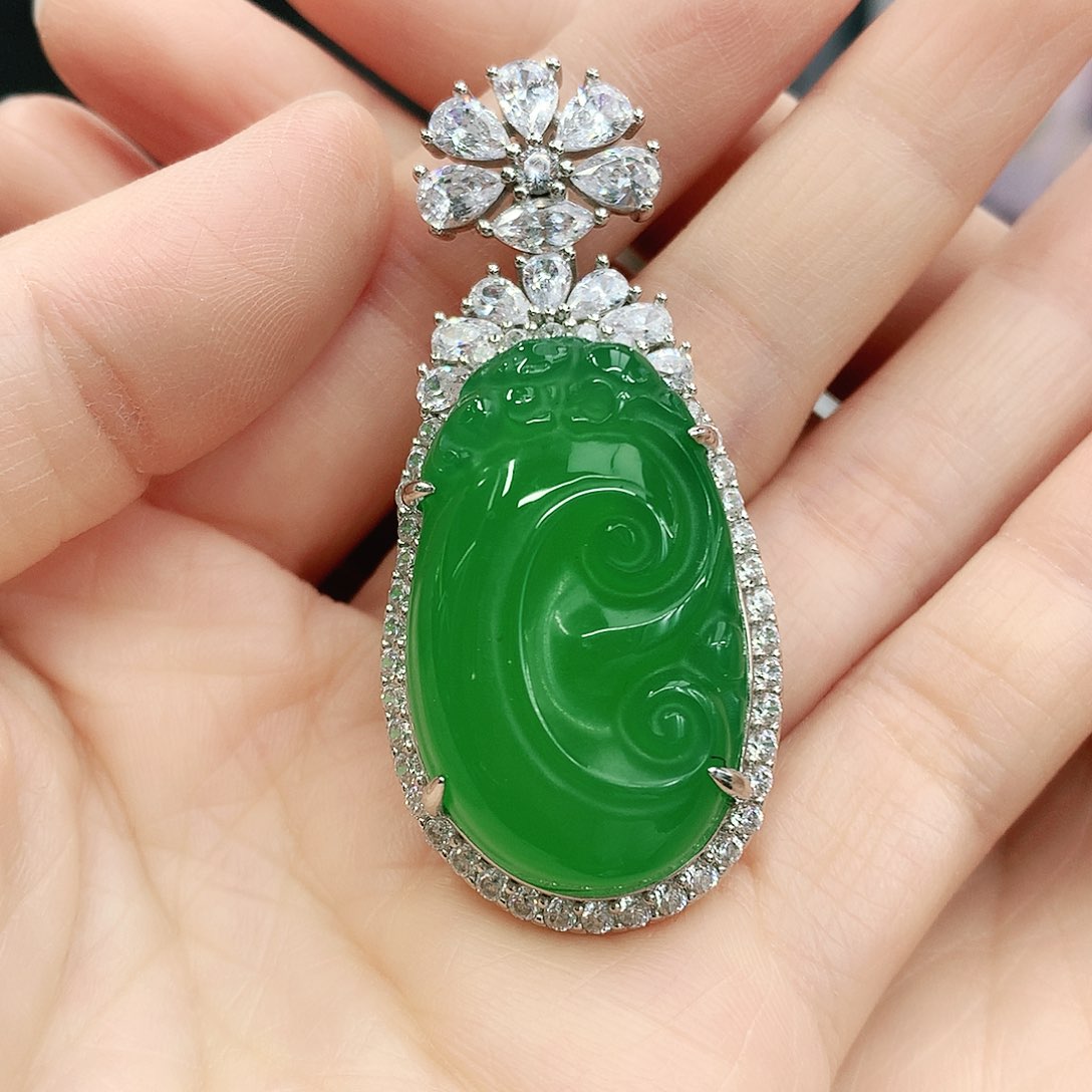 银S925镶嵌吊坠玛瑙/玉髓