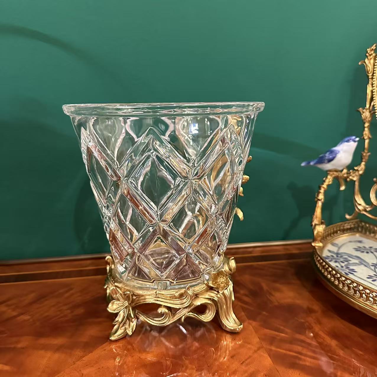 【欧美外单】G1159L  铜加水晶花瓶摆件餐桌花瓶大号D165*H190