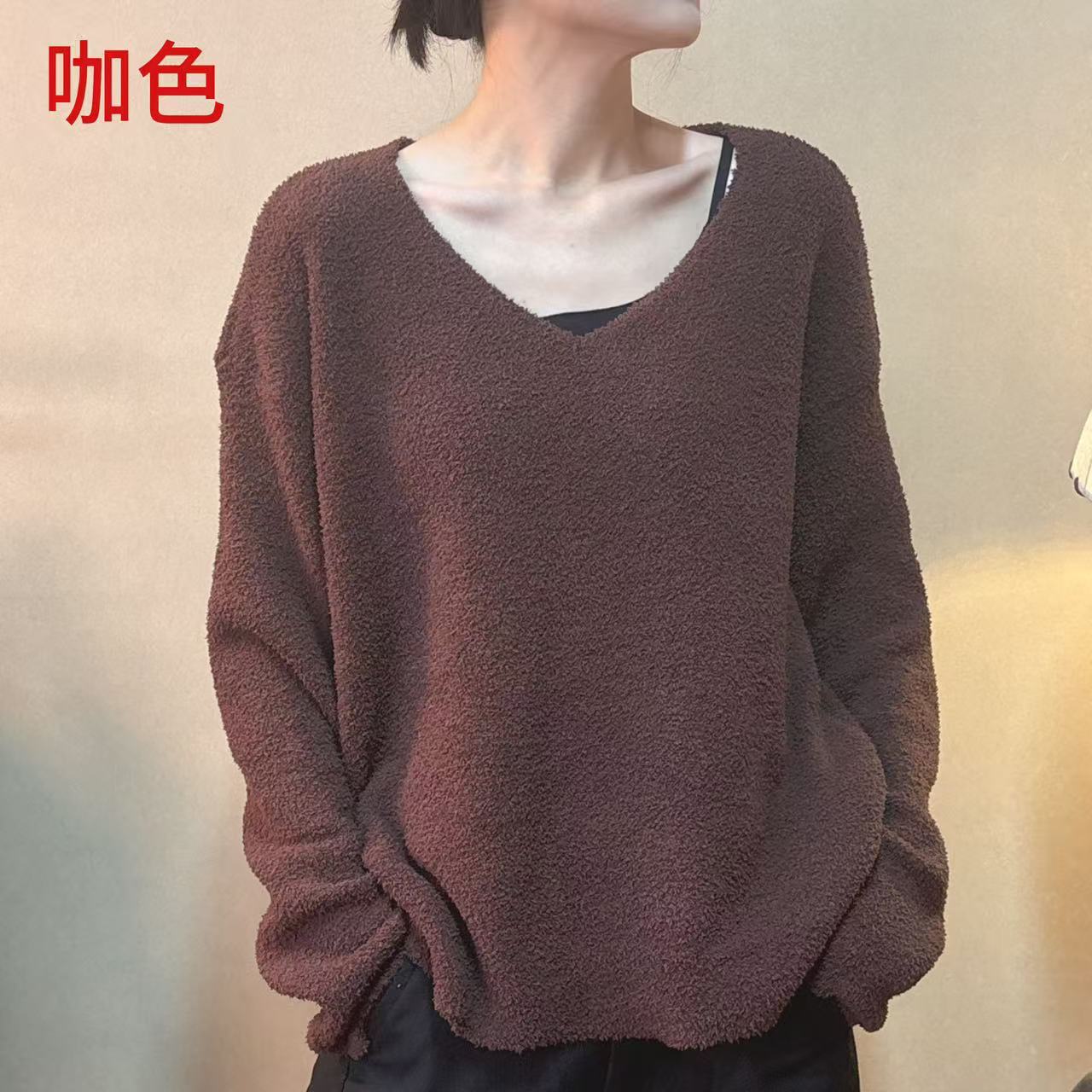 （2534打底衫）秋冬毛绒V领长袖打底毛针织衫62