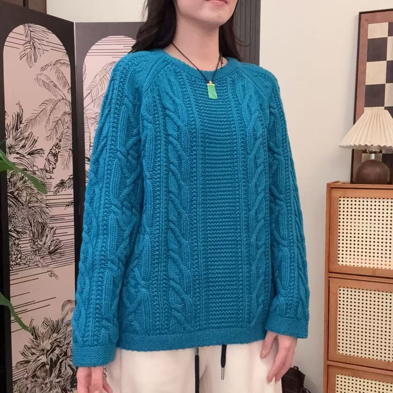 相菲一冬季韩系慵懒风竖条立体时尚加厚宽松外穿细腻羊毛衫