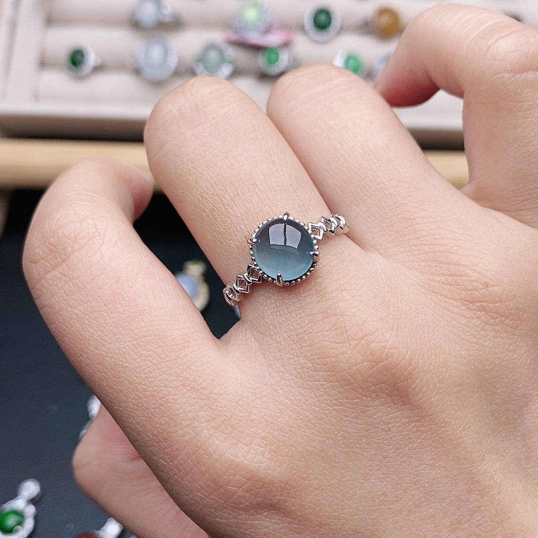 人***意翡翠银S925镶嵌戒指